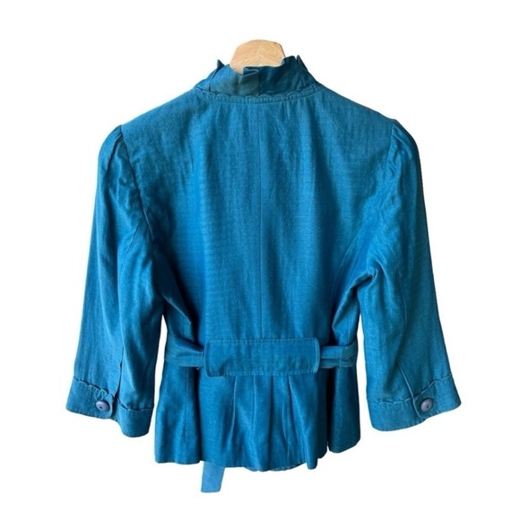 Classiques Entier Jacket Top Teal Blue Cotton Silk Blend Belted 3/4 Sleeve Small - Picture 2 of 7